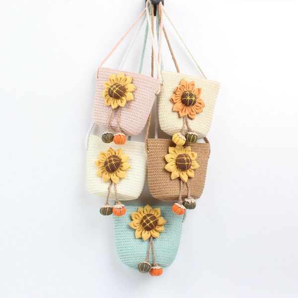 

mini straw bags women shoulder handbags flower rattan messenger crossbody bags girls kid bag