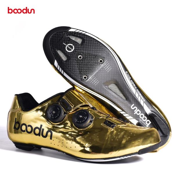 

boodun 2020 local gold new mtb road bike carbon auto lock shoes ultralight professional bicycle racing shoes, Black