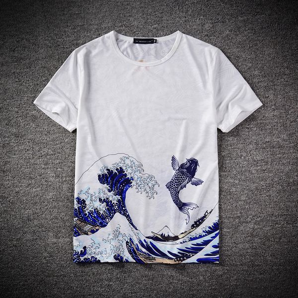 

мужской дизайнер японский национальный стиль прилив бренд кальмар стерео жаккардовый белый с коротким рукавом фитнес дышащая футболка, White;black