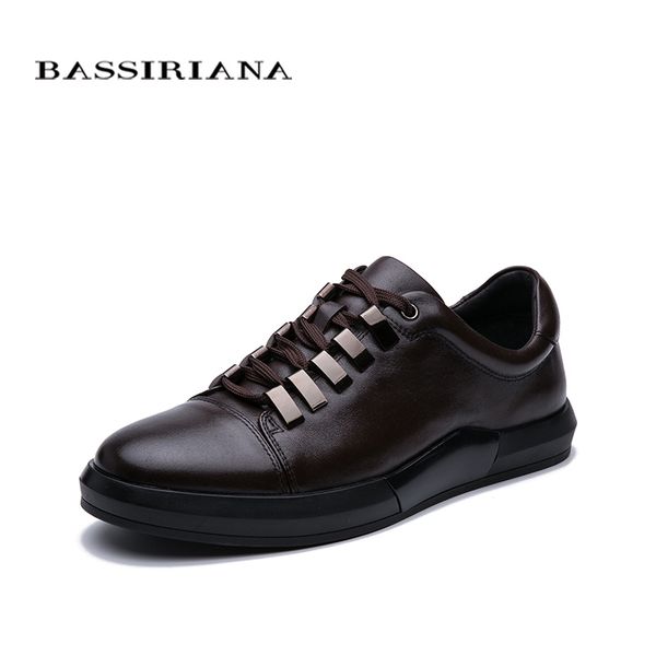 

bassiriana 2019 new spring and autumn men's leather shoes leather black chocolate classic wild ing