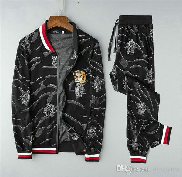 

2020 designer sportswear fashion luxury men's velour hoodie jacket men's gc tiger head sports suit running suit golf suit size -3, Gray