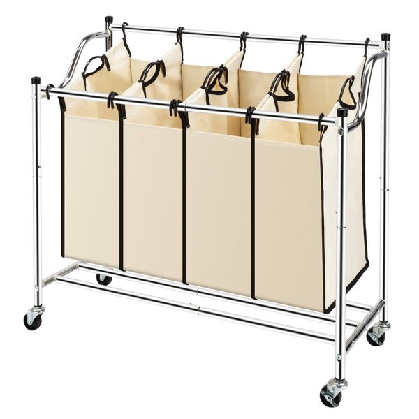

прачечная сортировщик 4-bag сверхмощный роллинг разделенные прачечная hamper корзина с съемными сумки и brake casters chrome