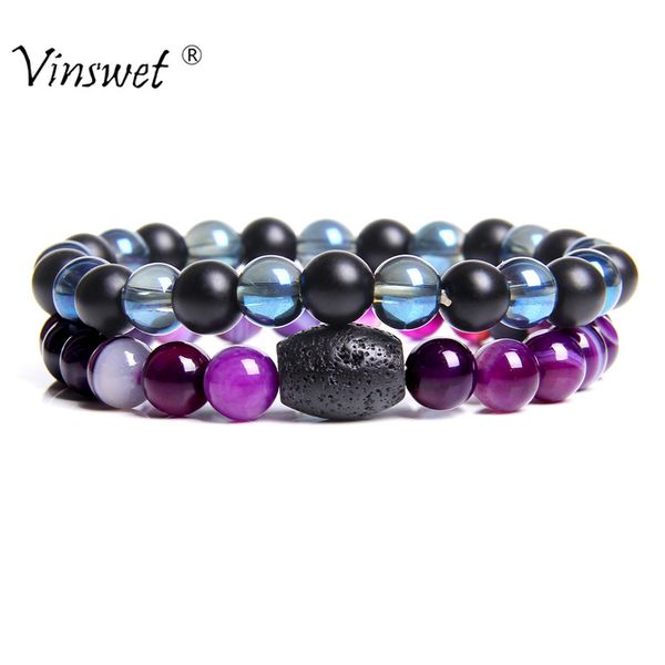 

2pcs mens women bracelets lava stone diffuser bracelets for men women natural stone handmade yoga jewelry gifts, Black