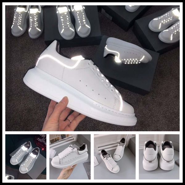 

designer luxury 3m reflective white black leather casual shoes for girl women men pink gold red fashion comfortable flat sneakers