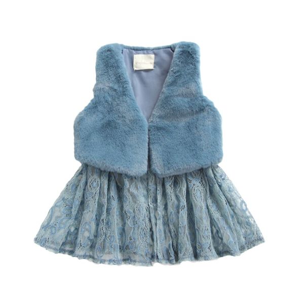

kids girl clothes winter baby vest coat with lace hem design children waistcoat solid print baby outerwear, Blue