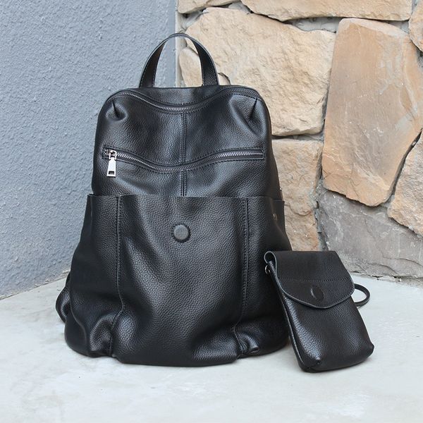 

aetoo large capacity backpack first layer leather men and women shoulder bag korean neutral leather soft travel bag
