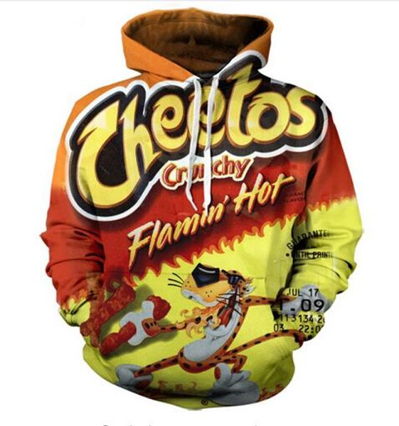 

release new fashion man women designer perfect harajuku style flamin cheetos 3d print long sleeve hoodies casual sportswear rw035, Black