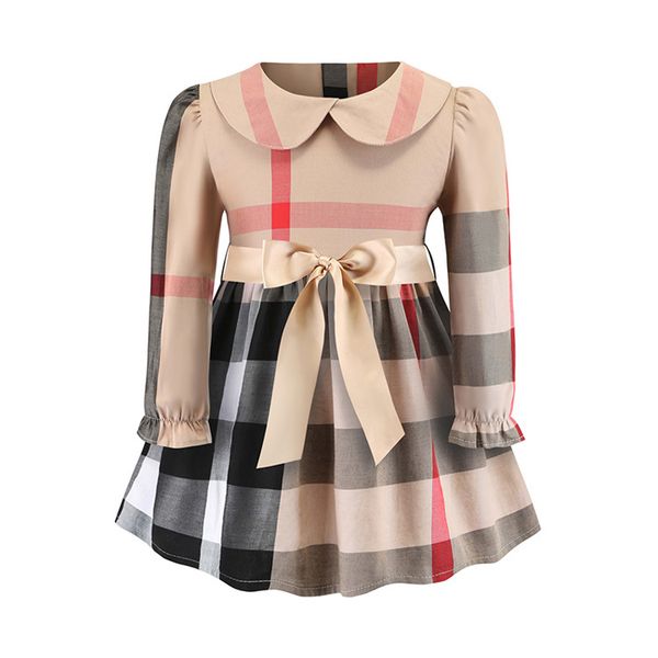 

girls designer dresses 2019 spring new fashion plaid striped dress casual british long-sleeved cute luxury style clothes children clothes, Red;yellow