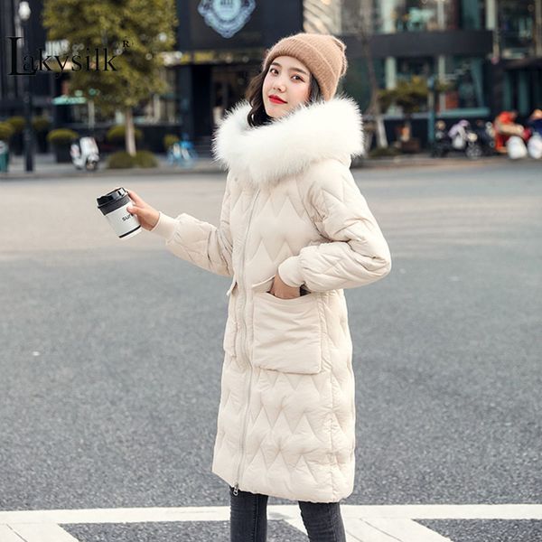 

m-3xl winter jacket women brand 2019 long parkas natural fur hooded solid long coat female warm pocket slim plus size outwear, Black