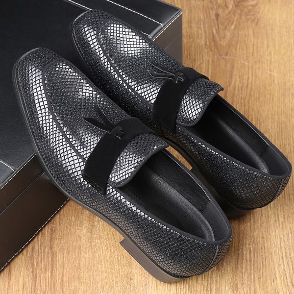

merkmak spring summer mens loafers moccasins dress formal driving shoes pointed toe fashion leather oxford casual shoes, Black