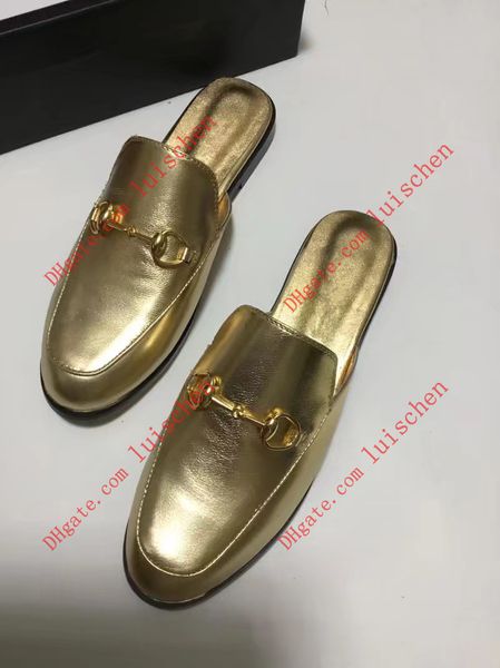 

r golden leather men women princetown mules loafers slides with horsebit gold slippers casual shoes eur34-46, Black