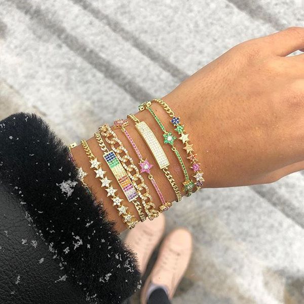 

золотой цвет позолоченный радуга cz цветок браслет шарма регулировка цепи нежный потрясающие минимальные милые элегантные украшения для женщ, Black