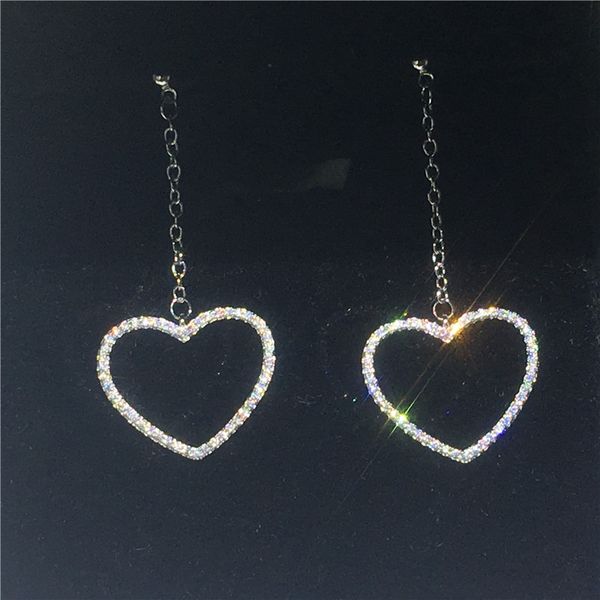 

heart shape drop earring 925 sterling silver pave setting diamond cz engagement wedding dangle earrings for women bridal gift, Golden;silver