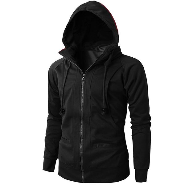 

fashion mens' autumn winter long sleeve sport zipper hoodie pullover blouse hoodies men long sleeve hooded sweatshirt, Black
