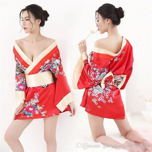 

pattern print japanese kimono long sleeve famale pajamas womens designer erotic uniform sakura, Black;white