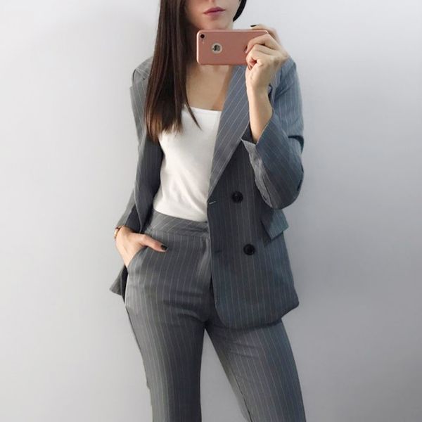 

fannic women's office fashion pantsuits women's double-breasted stripes and office pantsuits, White;black
