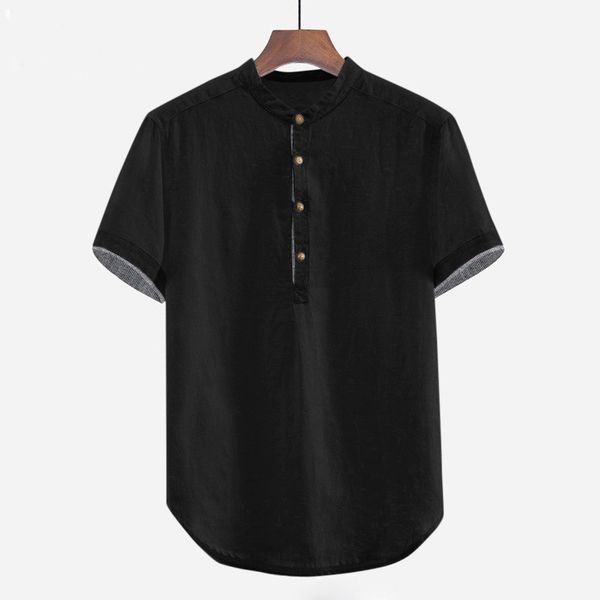 

summer men's shirt casual baggy solid cotton linen short sleeve shirt button plus size blouse streetwear camisa masculina, White;black