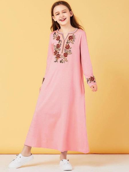 

pink girls abaya for kids hijab muslim dress turkey abayas for children islam kaftan dubai caftan qatar omani islamic clothing, Red