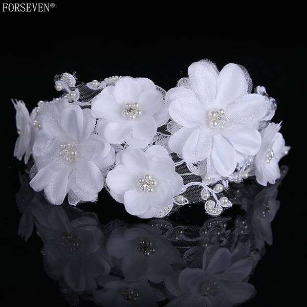 

35cm white lace bride hair band wedding hair accessories yarn flower bride headband ornaments women headband tiara, Golden;white
