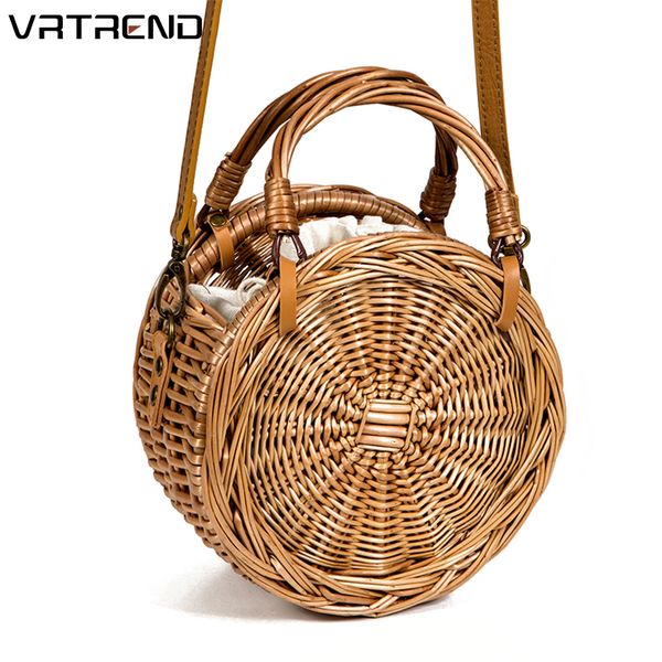 

vrtrend 2019 new female rattan bag straw bag for women summer holiday beach handbag woven round tote handmade bolsas femonina