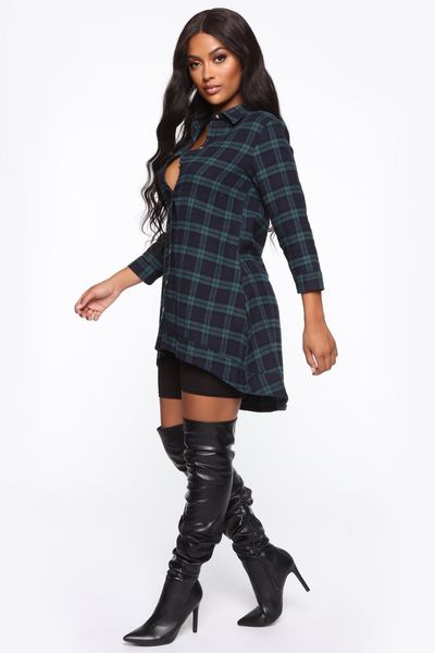 

new mini dovetail stitching houndstooth nine points sleeve shirt dress, Black;gray