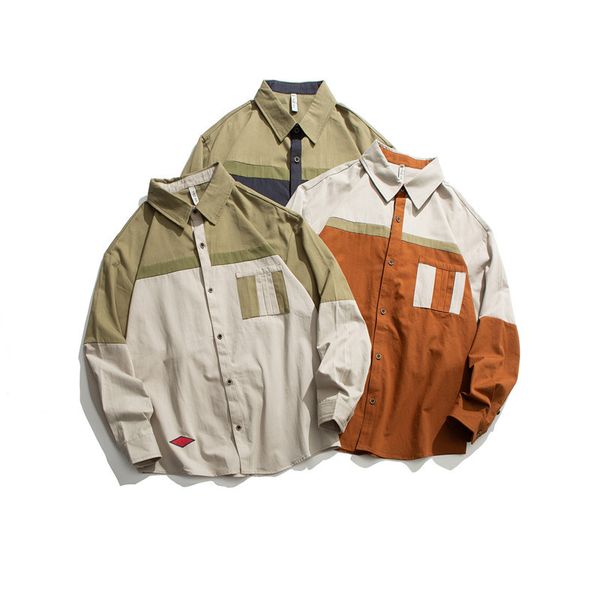 

men splice shirt long sleeve 2019 man korean fashions monday embroidery shirt male streetwear spring women shirts, White;black