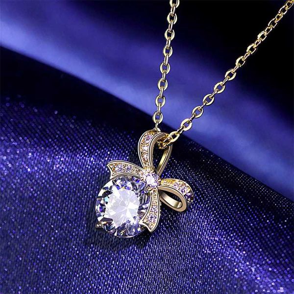 

luxury gold bow crystal zircon pendants necklace elegant charming women's wedding clavicle chain fashion ladies party jewelry, Silver