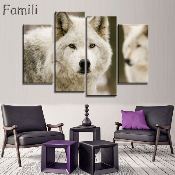 

4 pcs/sets art on canvas pictures with the lone wolf canvas prints decorative pictures modern wall art paintings