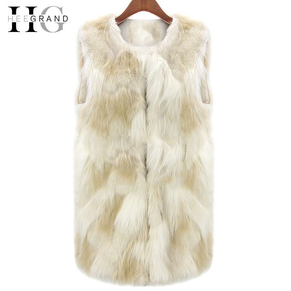 

hee grand 2017 faux fur vest coat luxury human made fur warm women vests winter fashion furs female coats wwv353, Black;white