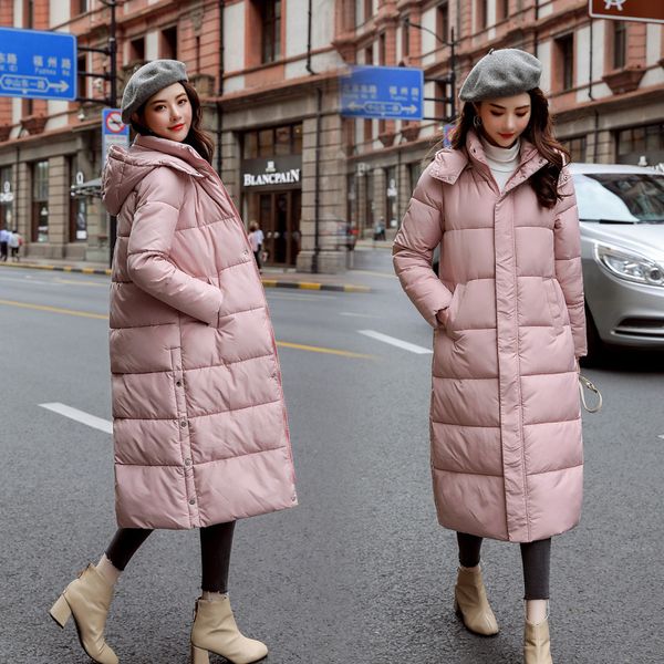 

fashion hooded women's winter long down coat jacket cotton thick warm slim female long warm clothing coat outerwear parkas, Black