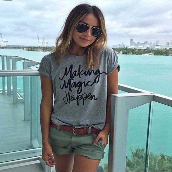 

woman clothes new summer women t shirt printed magic letters fashion loose tee shirt drop shipping, White