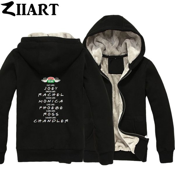 

friends central perk joey rachel monica phoebe ross chandler boys man male full zip autumn winter plus velvet parkas ziiart, Black