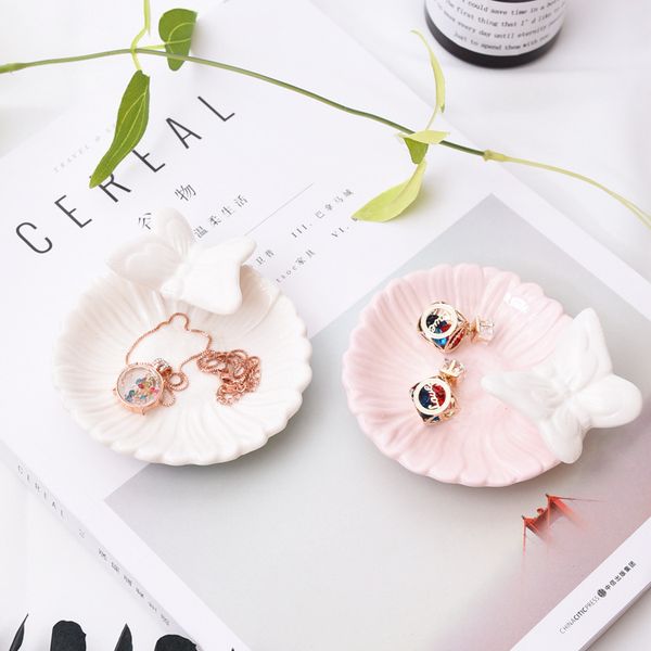 

[ddisplay]porcelain white butterfly jewelry plate personalized bracelet organizer tray little girls necklace glamour earrings display holder, Golden;white