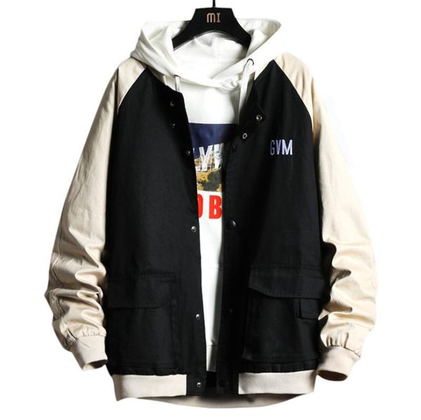 

бейсбол пальто контрастный цвет панелями письмо повседневная пара jakcets большие карманы свободные мужские верхняя одежда 2020 весна мужска, Black;brown