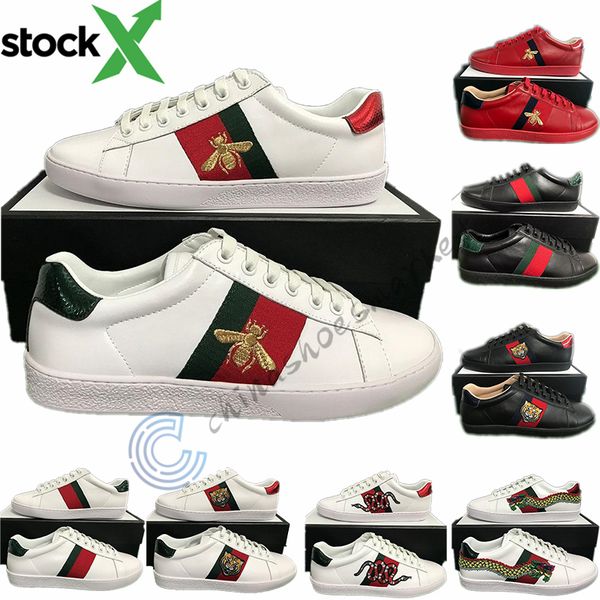 

with box stock x 2020 ace flat sneakers vintage bee star tiger embroidered real leather casual shoes fashion dress designer skateboard shoes, Black