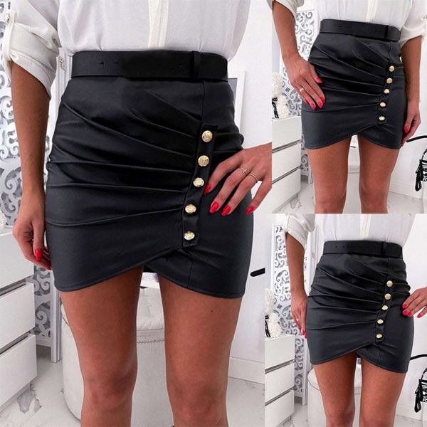 

black women short skirt features wrinkled cross notch skirt with button women slim 2020 new arrived