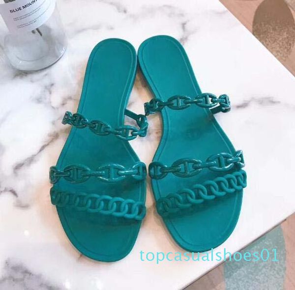 

classic lady sandals buckle metal buckle leather flat bottom beach slippers designer's luxury women's sandals large size 32 t01, Black