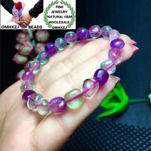 

omhxzj wholesale zb387 8x10mm european fashion birthday party wedding gift natural stone fine fluorite round beads bracelets, Golden;silver