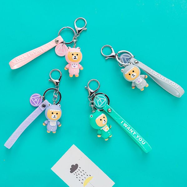 

creative cute leather frog bear keychain mouse car keychain pendant bag charm gift, Silver