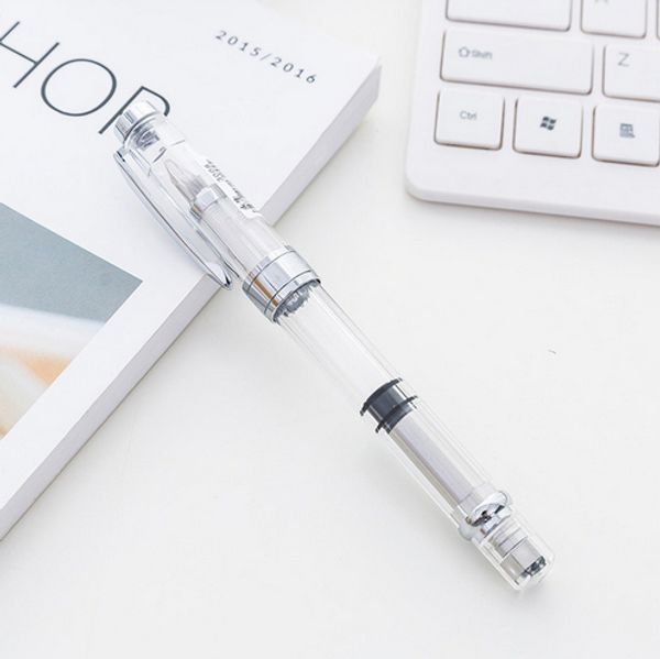 

wholesale price wingsung 3008 fashion transparent silver clip fountain pen office stationery 0.5 nib calligraphy piston ink pens