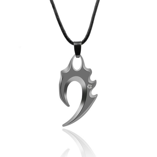 

alloy plated wolf tooth flame necklace casting lover's leather rope necklace pendant birthday gift manufacturer direct sales, Silver