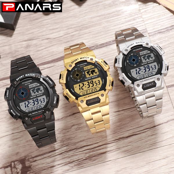 

alloy sport watch steel with luminous multi function waterproof fashion men's electronic watch erkek kol saati dropship #82340, Slivery;brown