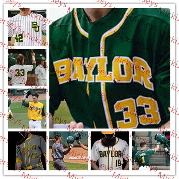 

men custom baylor bears baseball jersey 24 jimmy winston 15 kyle hill 19 ryan leckich 30 jacob ashkinos 33 davis wendzel baylor bears jersey, Black