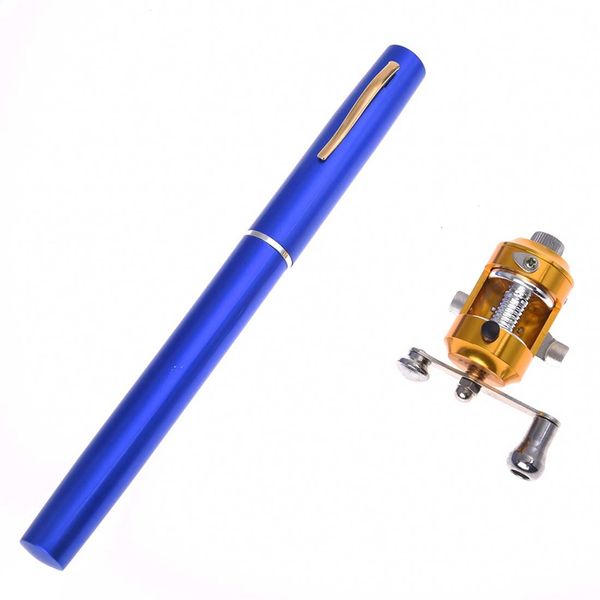 

mini pocket aluminum alloy fishing fish travel pen shape rod pole blue