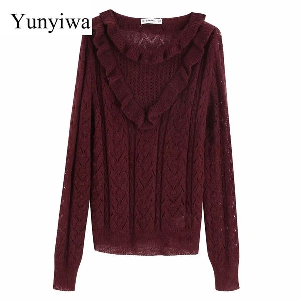 

women's sweaters 2021 autumn women sweet cascading ruffles knitted thin sweater ladies fashion ruffled collar casual slim pullover, White;black