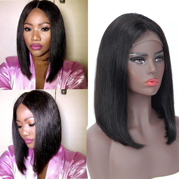 

150% Density Straight Bob Human Hair Lace Wigs Nature Color Lace Frontal Wig Peruvian Straight Hair Bob Wig Gaga queen