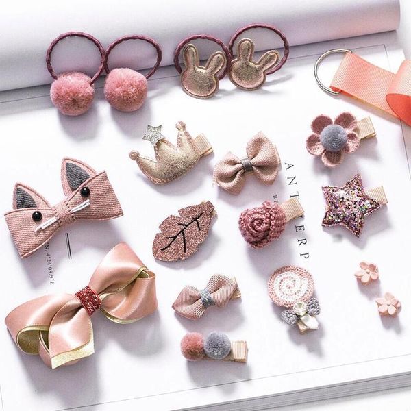 

18pcs/set new korean fashion cute cartoon bowknot animals elastic hair ropes for girls hair clips wear accessories, Slivery;white