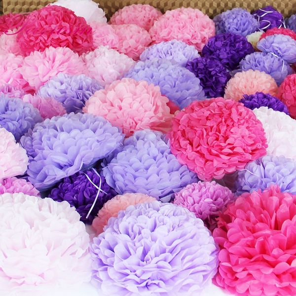 

15pcs 6" 8"10"(15cm 20cm 25cm)mix color decorative tissue paper pom poms flower balls pompom for wedding party home decoratio
