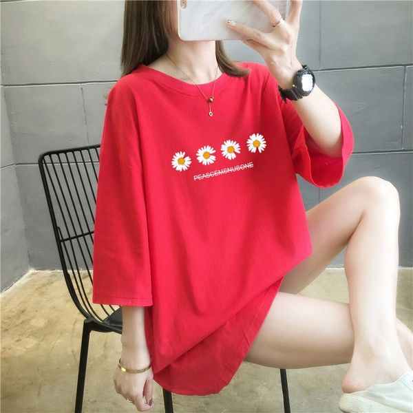 

2020 средние и длинные свободные плюс размер летом чистого хлопка короткий футболка рукав футболка женская (100% хлопок, White