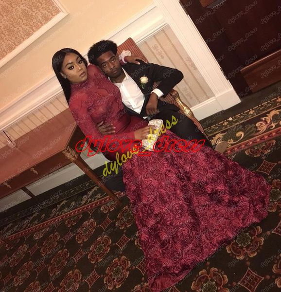 

2021 burgundy arabic long mermaid formal dress plus size african black girl long sleeve prom dresses long sleeves evening gowns